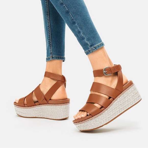 Fitflop Shoes - Fitflop Eloise Espadrille Sandals Brown Strappy Platform Size 9 New